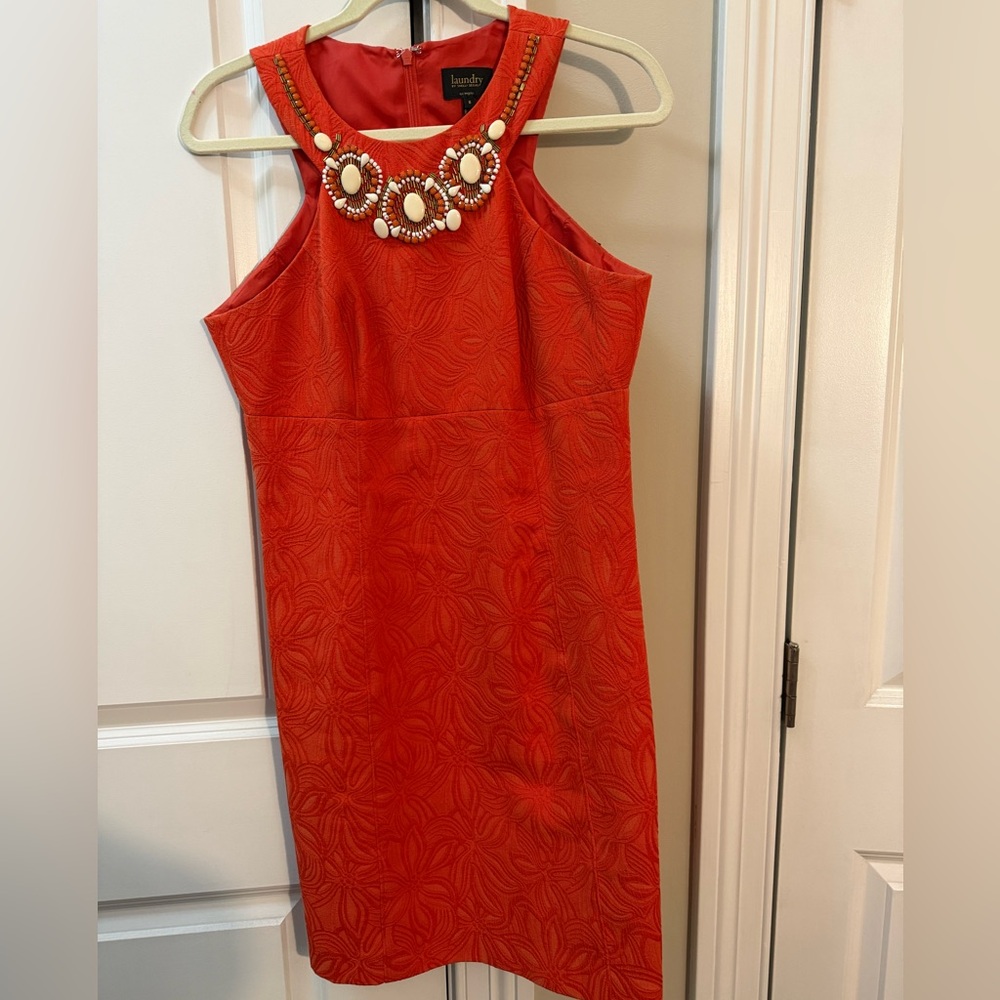 Laundry by Shelli Segal Orange Embellished Cocktail Dress – Size 8